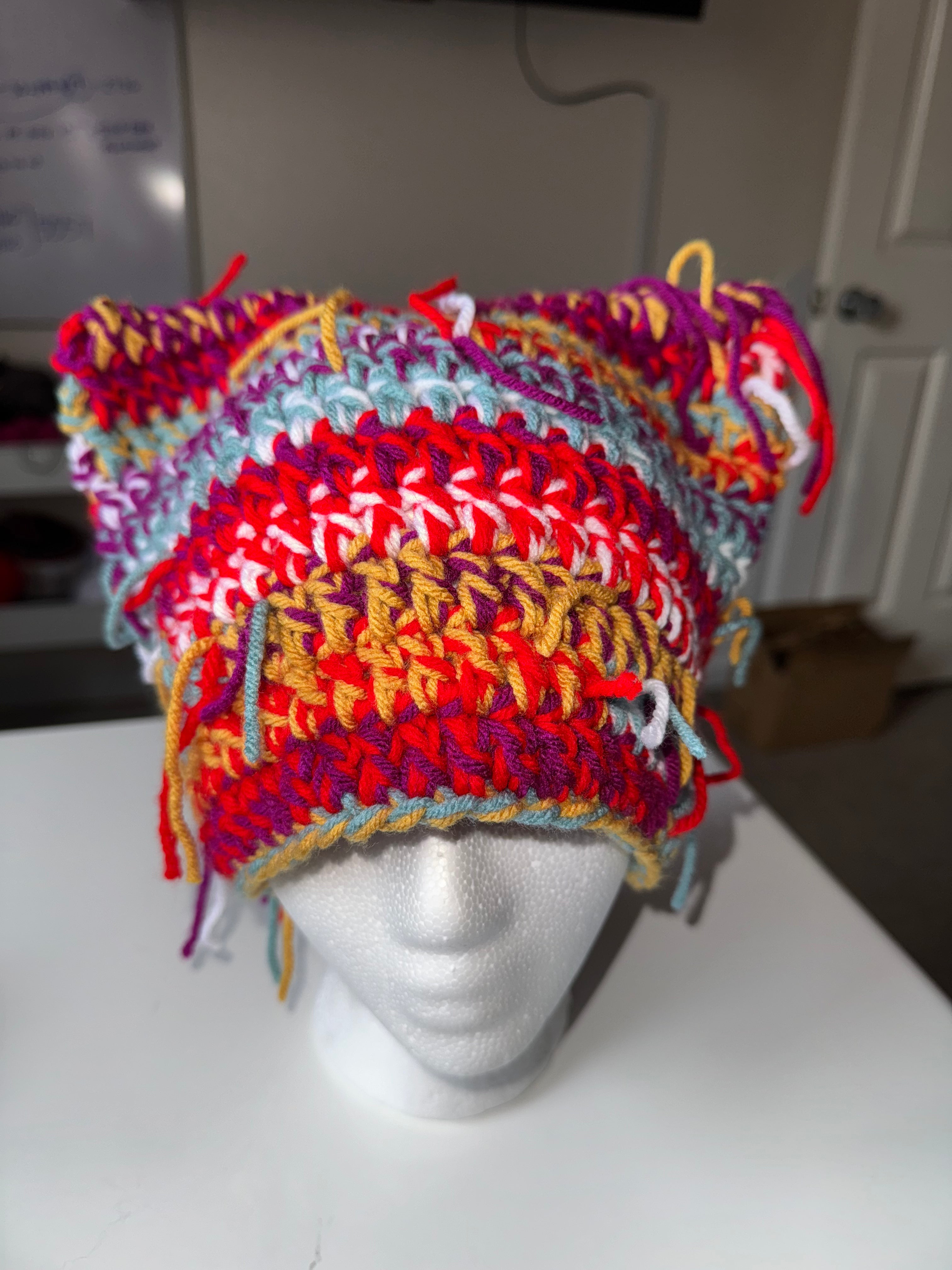 Scrap yarn distressed beanie