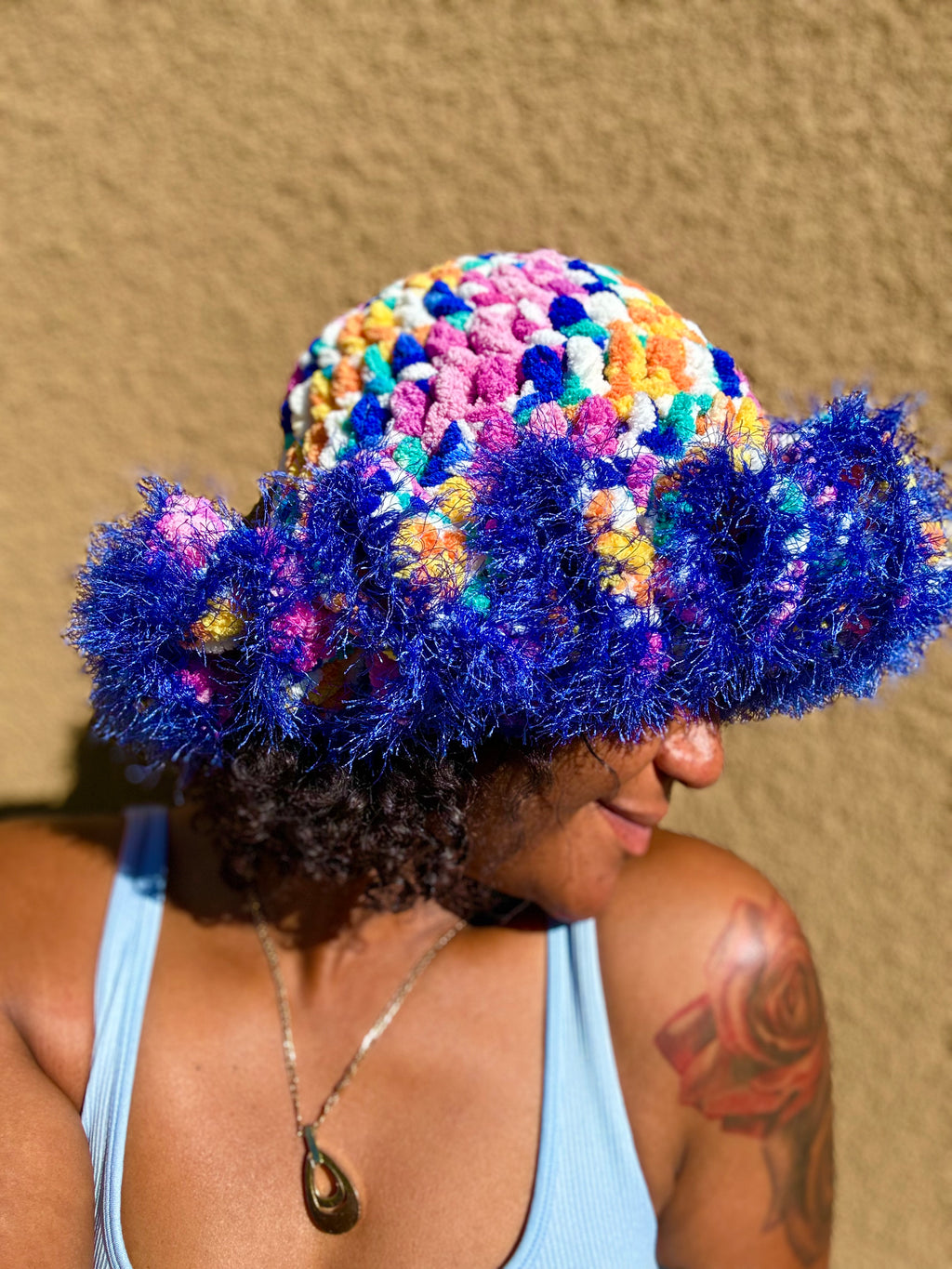 Retro Fuzzy Ruffle Bucket Hat